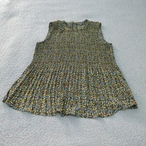 Adrianna Papell Top Womens Large  Black Floral Smocked Pleated Sleeveless Blouse